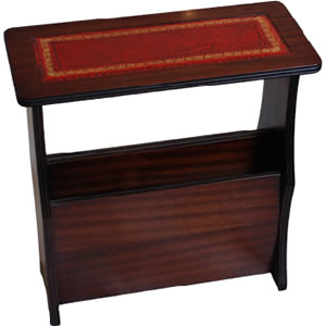  Mahogany Magazine Rack, Leather Top, Red