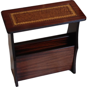  Mahogany Magazine Rack, Leather Top, Tan